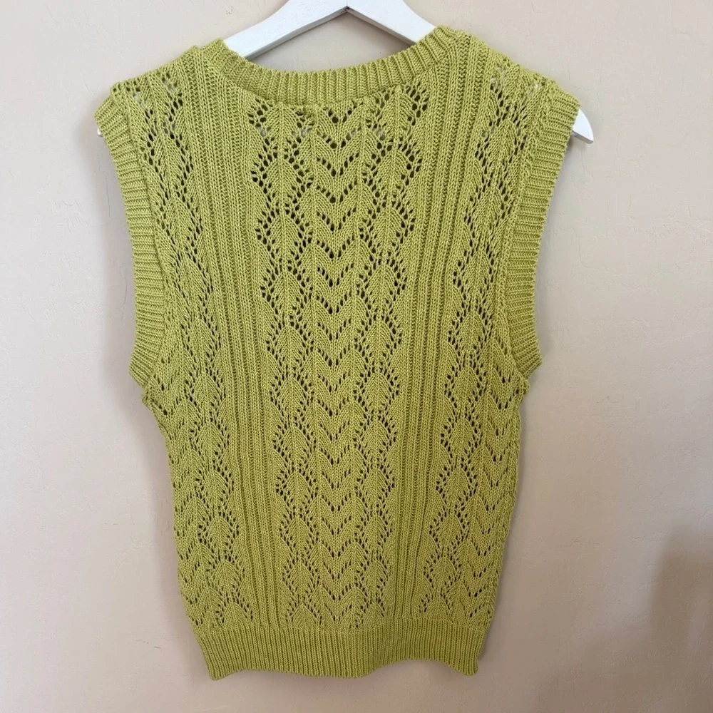 Nasty Gal Pointelle Knit Sweater Vest Clueless Preppy Green Sleeveless Medium